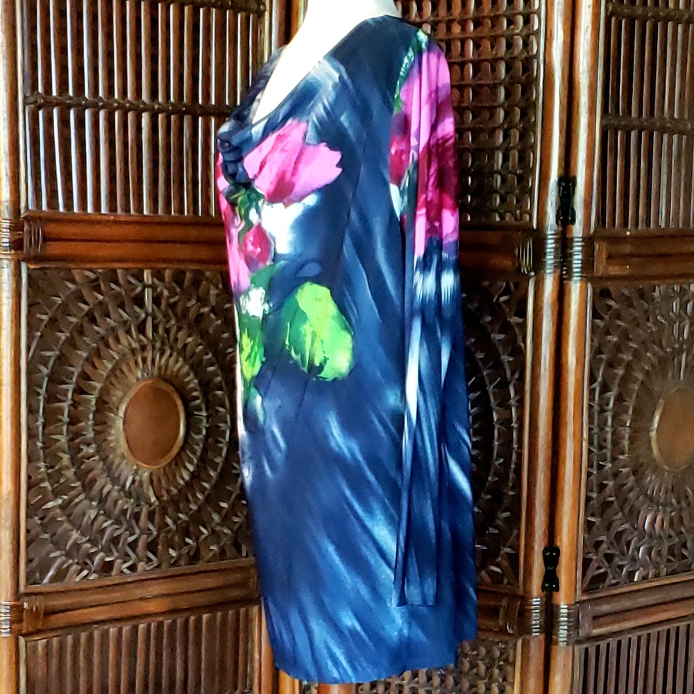 SUSAN GRAVER Tunic - Liquid Knit - Floral - Drape Neckline - Large - NWOT